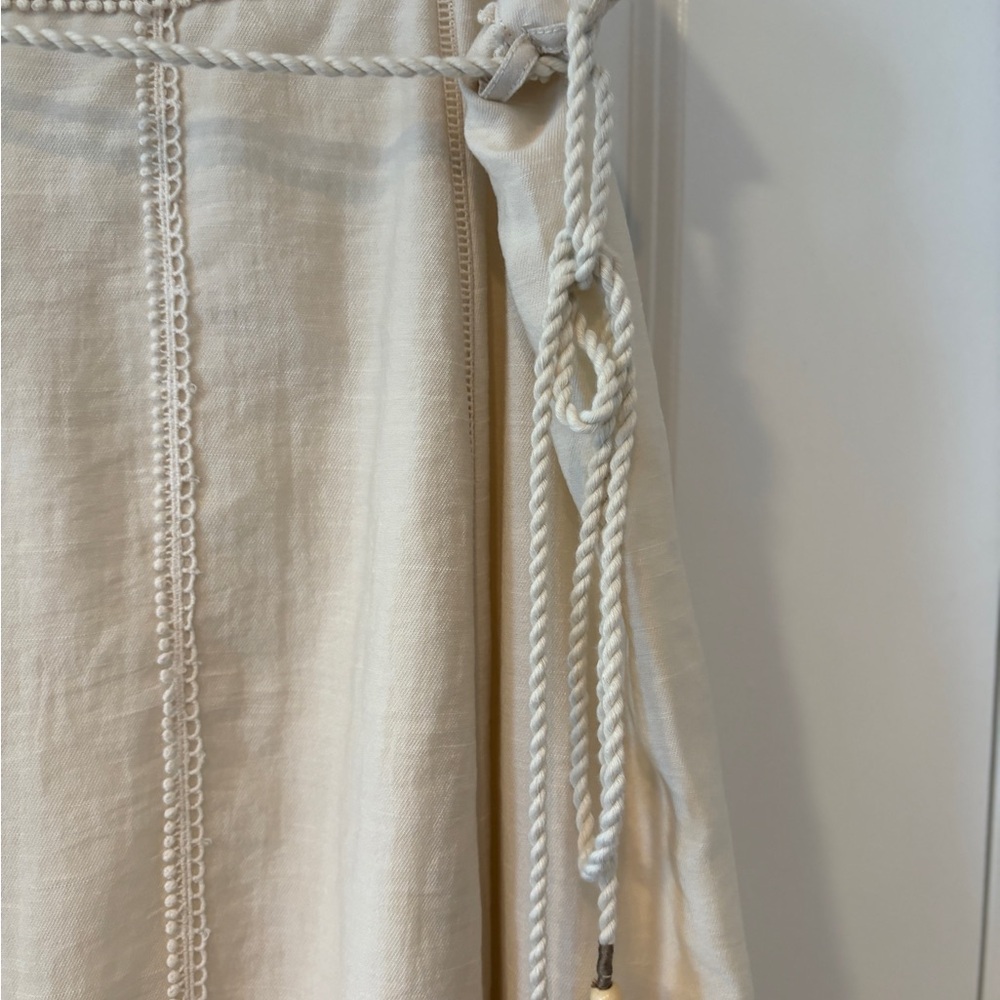 Zara Ivory Cream Cottagecore Lagenlook Embroidered Rope Tie Zip Maxi Skirt XL - Picture 5 of 14